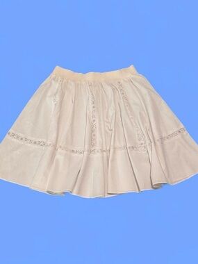 Cream Lace-Trim Flared Skirt